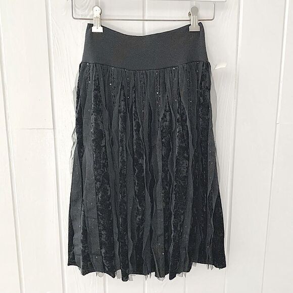 Vintage Dresses & Skirts - Vintage Black Velvet Ruffle Sequin Skirt